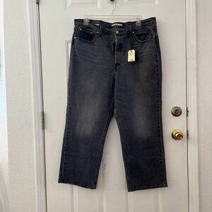 Levi's Premium Woman Black Worn In Ribcage Straight Ankle Jeans Sz 18W